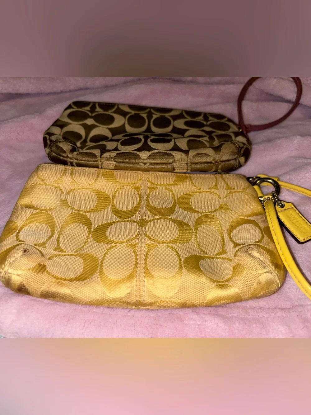 Coach Signature Wristlet Duo in Yellow and Pink-Brown